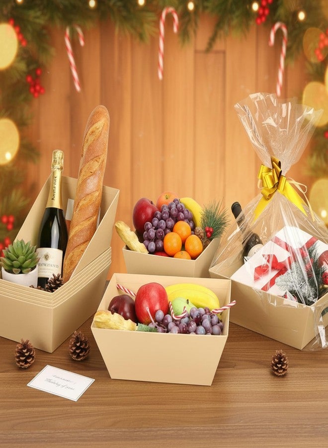 SHANDERBAR 12 Pack Baskets for Gifts Empty, 10 x 7 x 3” Kraft Empty Gift Basket to Fill with 16 Cellophane Bags & 16 Pull Bows, Gift Baskets Bulk with Cellophane Wrap Set for Valentine’s Day, Christmas, Easter - Image 2